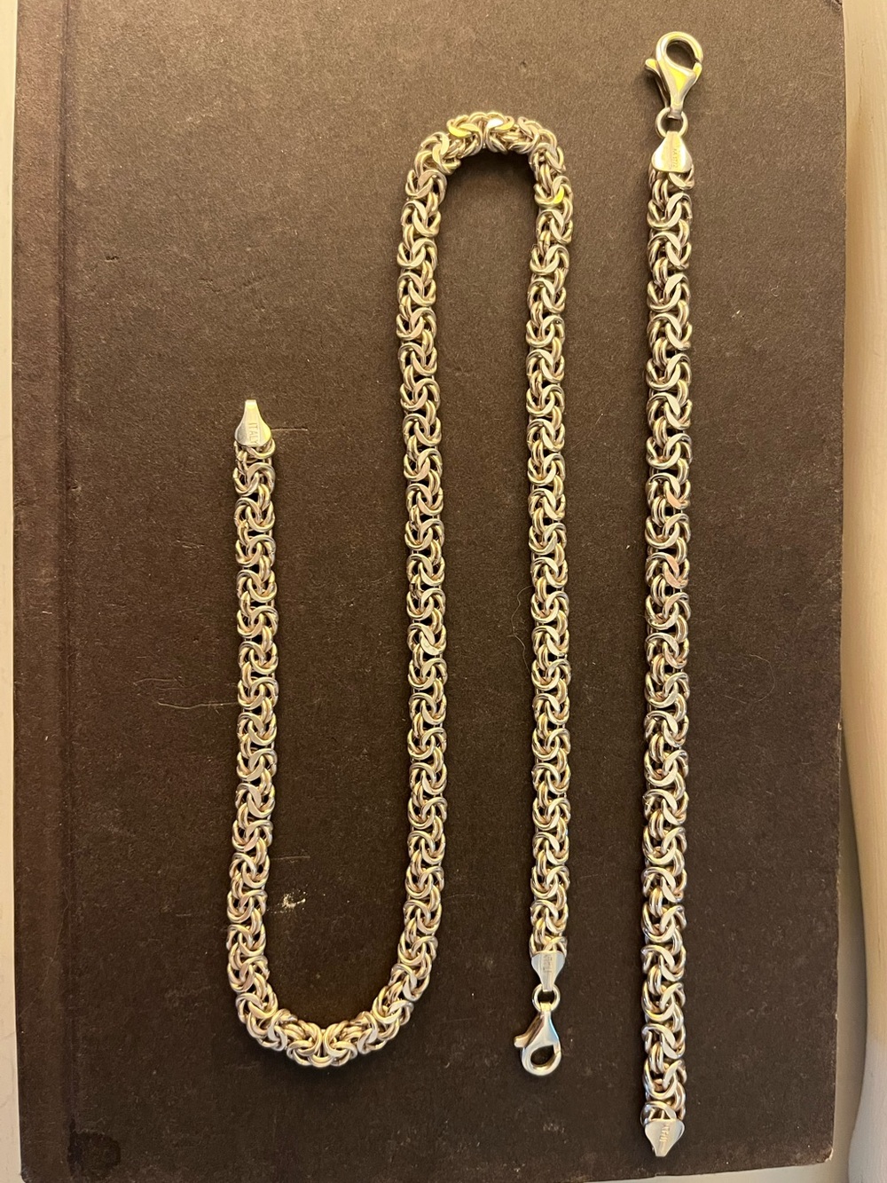 Sterling Silver Byzantine Chain Necklace and Bracelet Set